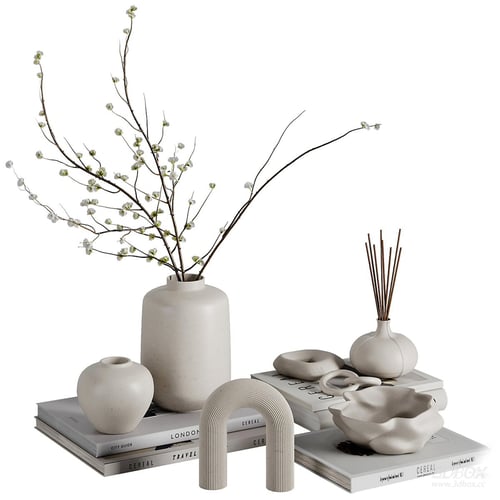 Modern Minimalist Ceramic Decorative Set with Vases and Books 3D model
