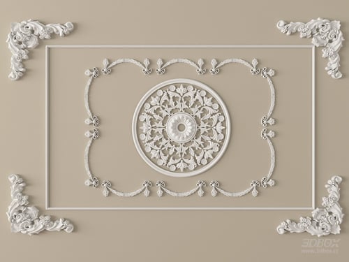 French Style Carved Decorative Plaster Ceiling Rosette Set 3D model