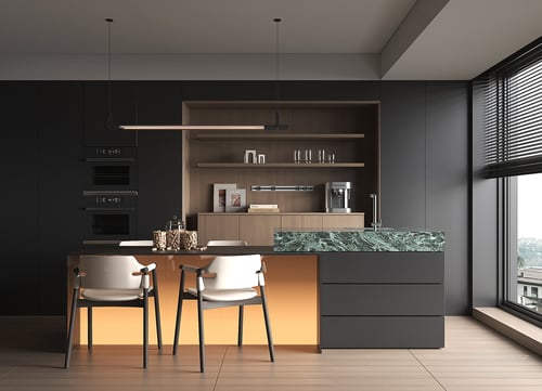 Modern Kitchen Island Dining Room Scene 3D model