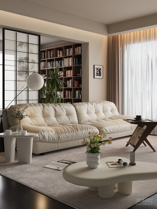 Vintage Style Small Apartment Living Room Interior Scene 3D model