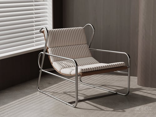 Modern Metal Frame Upholstered Lounge Armchair 3D model