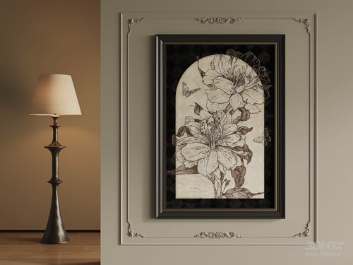 Vintage French Style Framed Art and Floor Lamp Set 3D model