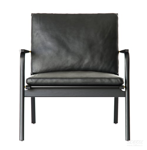 Modern Black Leather Armchair with Wooden Frame 3D model
