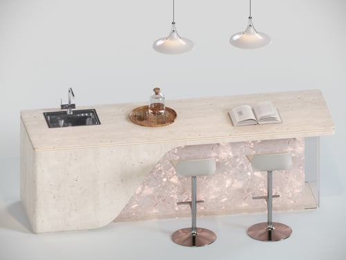 Modern Cream Style Travertine Home Bar Counter Set 3D model