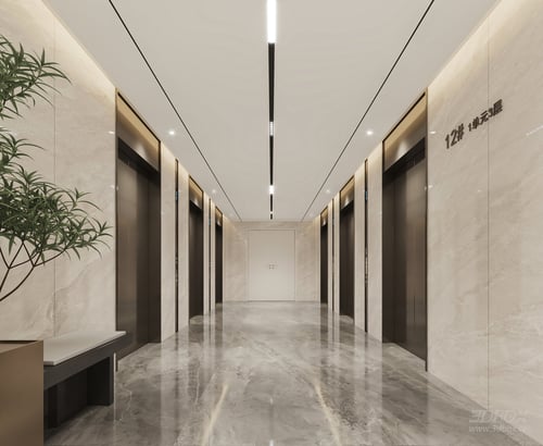Modern Residential Elevator Lobby Hallway Scene 3D model