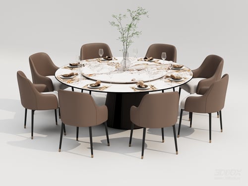 Modern Luxury Round Marble Dining Table and Chairs Set 3D model