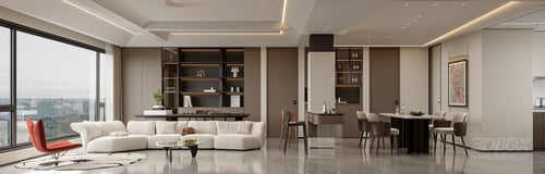 Modern Italian Minimalist Living and Dining Room Interior 3D model