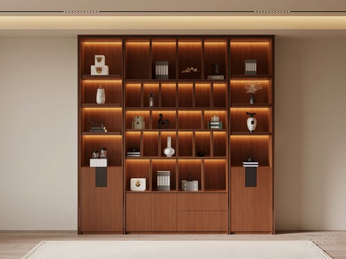 New Chinese Style Wooden Display Cabinet Bookshelf with Lighting 3D model