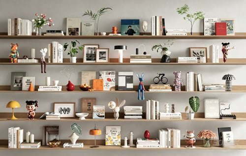 Modern Decorative Set with Books Vases Sculptures and Plants 3D model