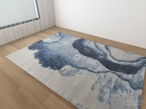 Abstract Blue Beige Modern Area Rug 3D model