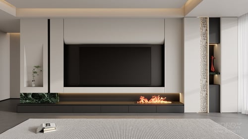 Modern Minimalist TV Wall with Fireplace for Living Room 3D model