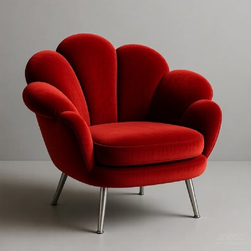 Red Velvet Modern Accent Armchair with Metal Legs 3D model