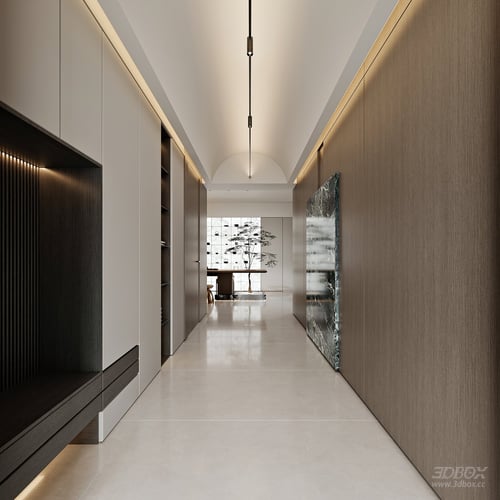 Modern Minimalist Home Hallway Entry Interior 3D model
