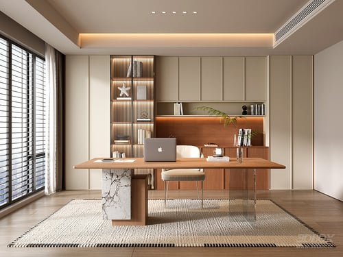 Modern Mid-Century Study Room Interior Scene 3D model
