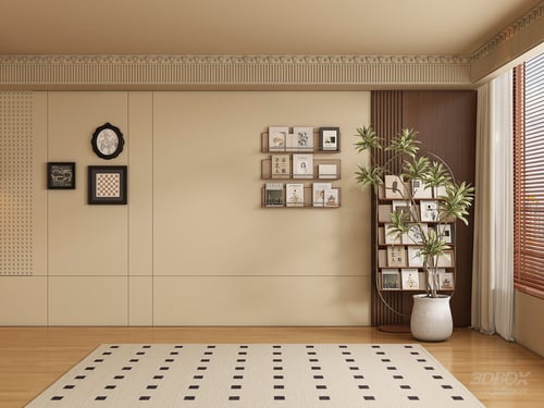 Mid-century vintage living room TV wall with display shelves 3D model
