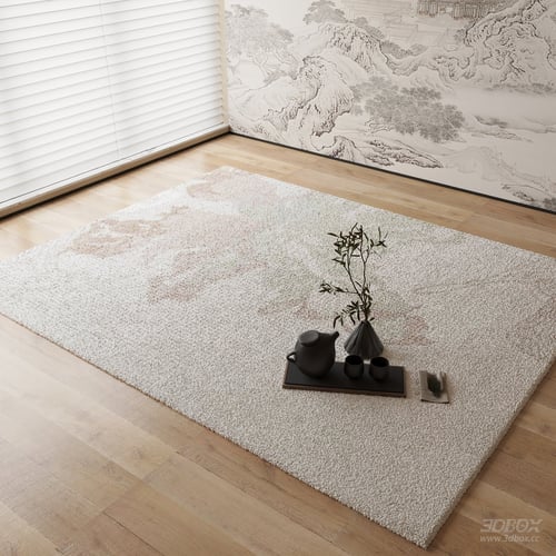 New Chinese Style Soft Textured Beige Carpet 3D model