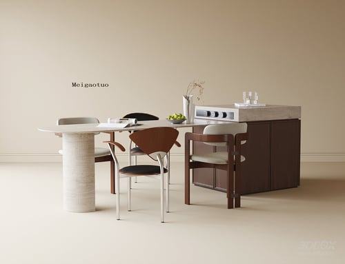 Modern Marble Dining Table with Kitchen Island and Chairs 3D model