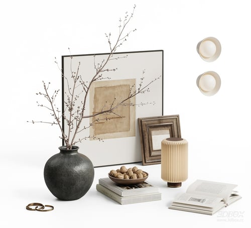 Wabi Sabi Decorative Set Vase Books Table Lamp Framed Art 3D model