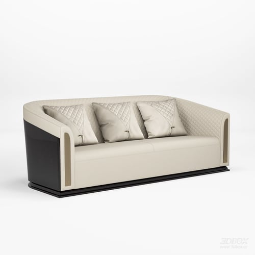 Modern Luxury Cream Leather 3-seater Sofa with Quilted Pillows 3D model
