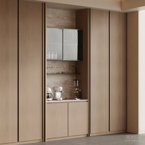 Wabi Sabi Style Wooden Wine Cabinet with Glass Door 3D model
