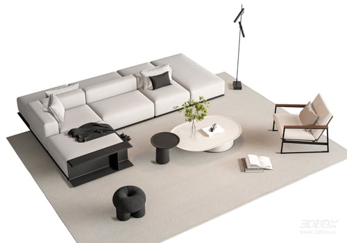 Modern Minimalist Fabric Sofa Set with Coffee Table and Armchair 3D model