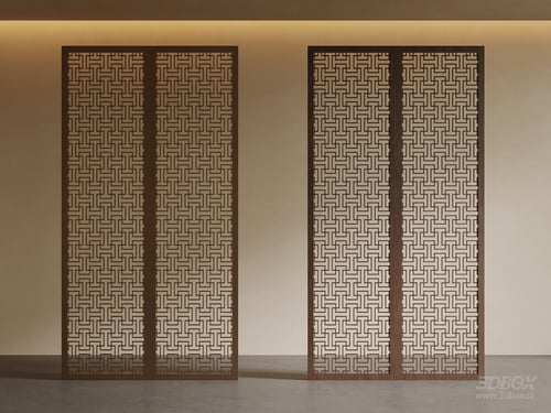 New Chinese Style Wooden Lattice Partition Screen 3D model