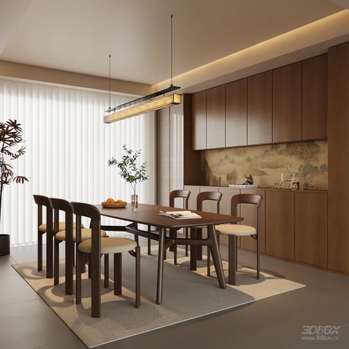 New Chinese Style Dining Room with Dining Table Chairs Sideboard 3D model