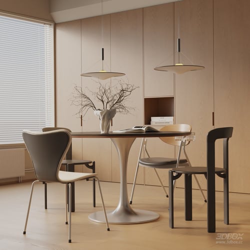 Modern Minimalist Dining Room Interior Set 3D model