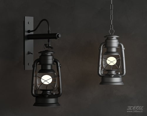 Vintage Lantern Style Wall and Pendant Lamp Set 3D model