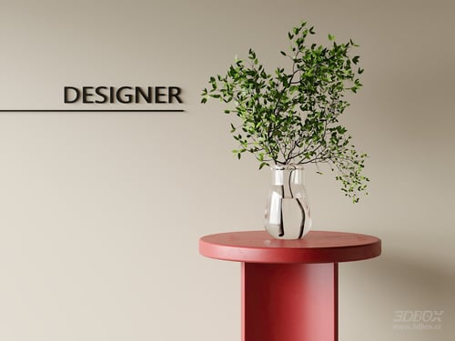 Modern Green Foliage in Glass Vase Decor Set 3D model