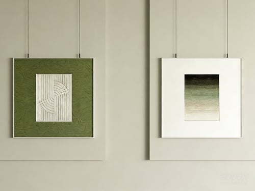 Modern Minimalist Green Abstract Wall Art Framed Set 3D model