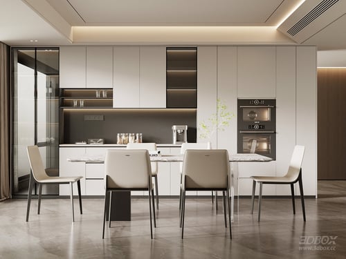 Modern Italian Style Kitchen and Dining Room Set 3D model