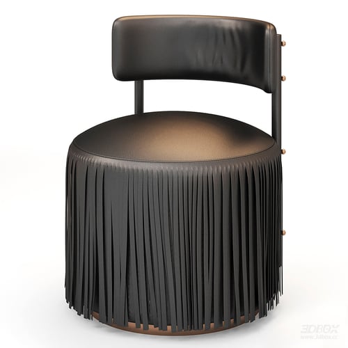Modern Black Leather Tassel Armchair Round Stool 3D model