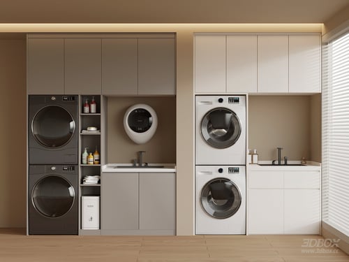 Modern Laundry Balcony Cabinet with Washing Machines 3D model