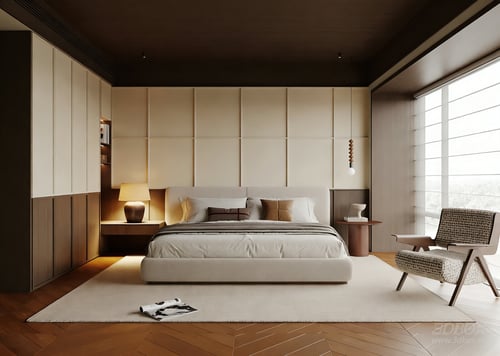 Modern Minimalist Master Bedroom Interior Scene 3D model