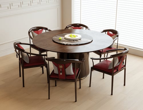 New Chinese Style Round Dining Table and Chairs Set 3D model