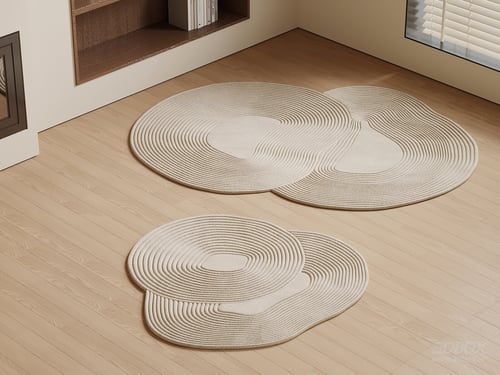 Modern Irregular Beige Textured Area Rugs Set 3D model