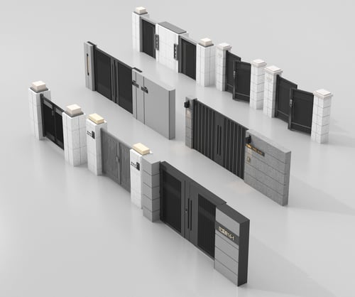 Modern Villa Iron Courtyard Gate Set 3D model