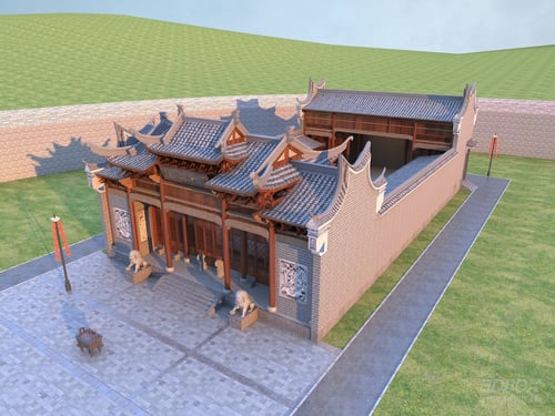 Traditional Chinese Ancestral Hall Exterior Building 3D model