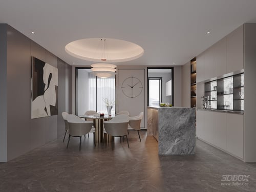 Modern Italian Light Luxury Dining Room Scene 3D model