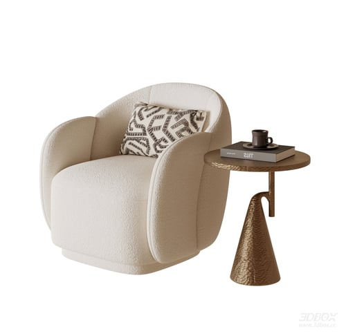 Modern Luxury Boucle Fabric Single Sofa Armchair Set 3D model