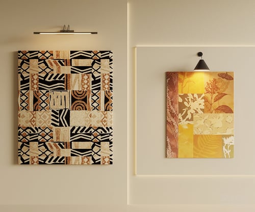 Mid-century Wall Art Paintings with Wall Lamps Set 3D model