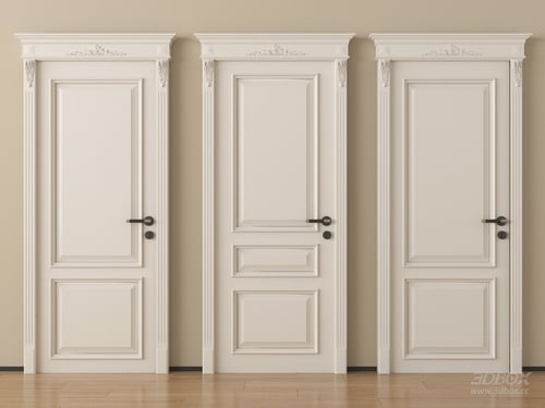 Neoclassical White Interior Door Set 3D model