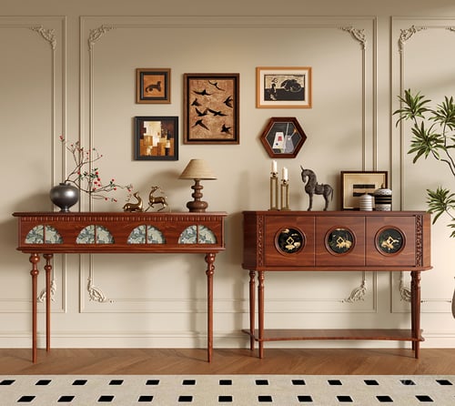 French Vintage Wooden Console Table Sideboard Set 3D model