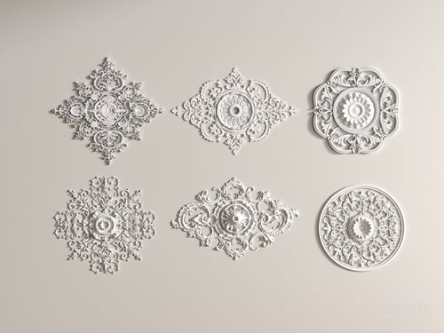 Classic European Decorative Gypsum Ceiling Rosette Set 3D model