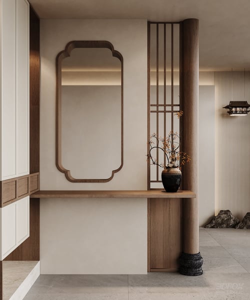 Modern Chinese Style Entryway Hallway Console Scene 3D model
