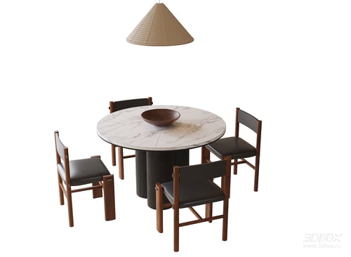 Modern Round Marble Dining Table and Chairs Set 3D model