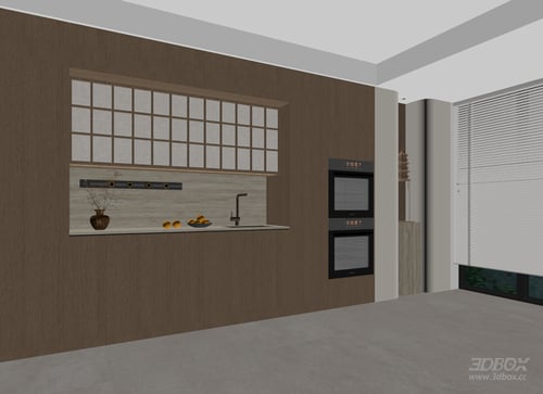 Zen New Chinese Sideboard Wine Cabinet with Built-in Oven 3D model
