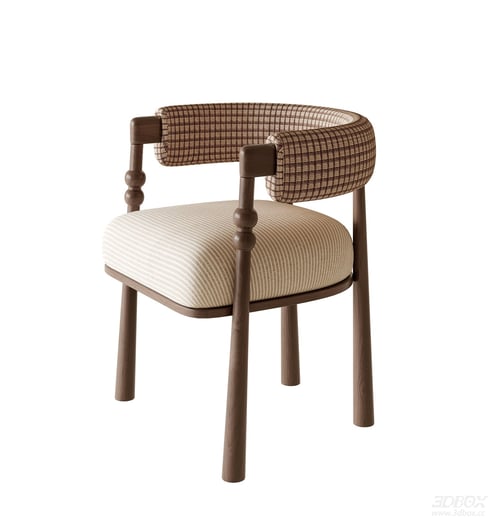 Mid-Century Modern Upholstered Dining Chair Wooden Frame 3D model