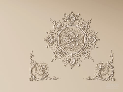 French Style Decorative Plaster Carving Ceiling Rosette Set 3D model